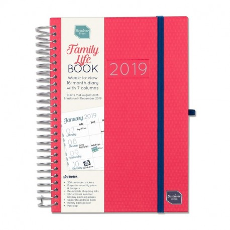 Boxclever Press Family Life Book Agenda 2019. Agenda A5 familiar. Planner semanal con columnas para 7 personas. Planificador 