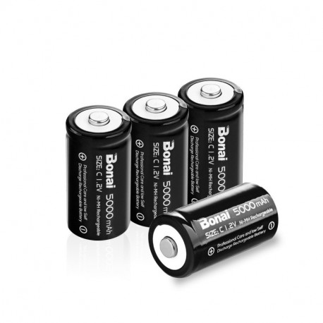 BONAI Ultra Pilas Recargables C 5000 mAh 1.2V Ni-MH baterías Recargables, Paquete de 4