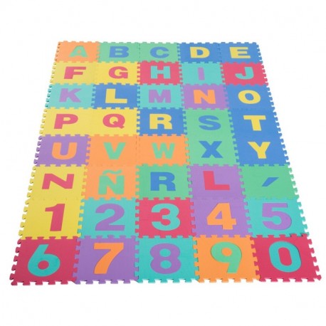 HOMCOM Alfombra Puzle Niños Colchoneta Suave Juego Rompecabezas para Niños 3.6㎡ Letras Abecedario y Números 0-9 Goma Espuma E