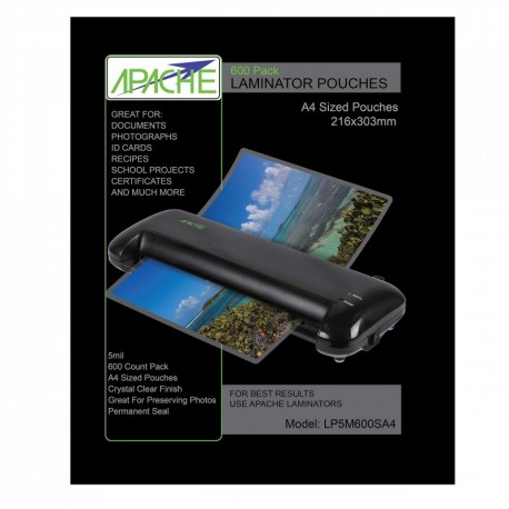 Apache Fundas para Plastificar, Formato A4 125 Micras, Pack de 600 