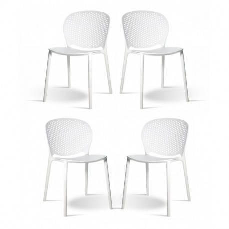Meubletmoi  – Juego de 4 sillas Blancas apilables – diseño contemporáneo – Resistentes y Ligeros – Bily Color Blanco