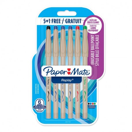 Paper Mate 2027762 - Pack de 6 bolígrafos borrables, punta media, 1 mm, multicolor