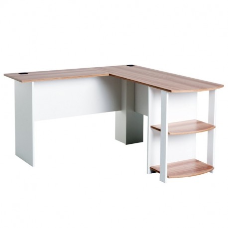 HOMCOM Mesa de Ordenador PC Escritorio para Oficina Hogar Tipo Esquinera Forma L con Estantes 136.2x130.4x72cm Madera