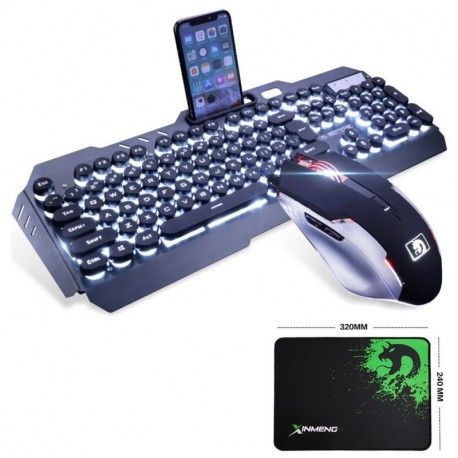LexonElec Juego de ratón para videojuegos con teclado blanco con cable y retroiluminado con 104 teclas ergonómicas USB Multim