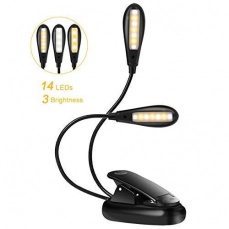 Lampara Flexo LED Escritorio con Pinza, 14 LED Luz Lectura Flexo LED 9 Modos Regulable, Recargable Cable USB, Cuello Flexible
