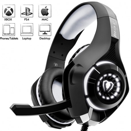 Beexcellent Cascos Gaming Stereo con Micrófono con la Luz LED Bass Surround Soft Memory Earmuffs Cancelación de Ruido para PS
