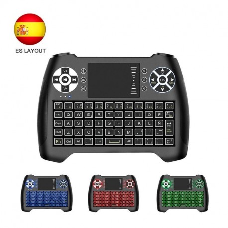 Horsky Español Mini Teclado Inalámbrico 2.4GHz Touchpad Keyboard Botones 76 Teclado led con Ratón para Smart TV, PC, Android 