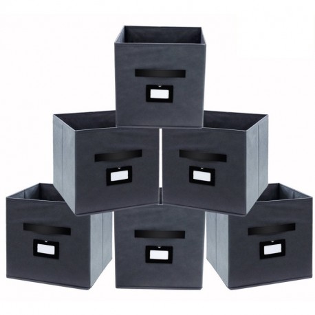 homyfort Caja de Almacenaje con 6 pcs, Set de 6 Cajas de Juguetes, Caja de Tela para Almacenaje, y Ventana con Etiqueta, 26 x