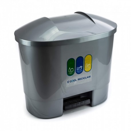 Bittamina Cubo de Basura 50 litros con 3 Compartimentos para Reciclaje Color Gris.