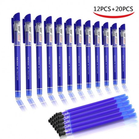 Boligrafos Borrables ,BBLIKE Plumas de fricción 12PCS Rollerball borrable y 20 recambios de bolígrafo, más pinceles de tinta 