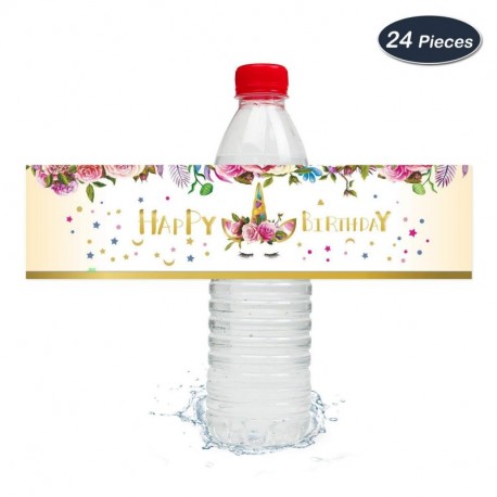 WERNNSAI Etiqueta de Botella de Mágico Unicornio Decoraciones de Fiesta de Cumpleaños de Niñas 24 Piezas Botella Etiquetas Pe