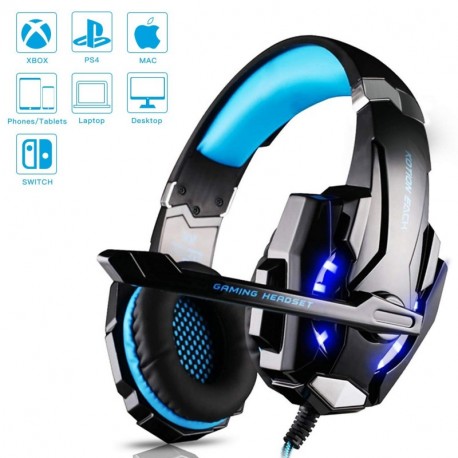 Auriculares Cascos Gaming de USB Mac Estéreo con Micrófono Gaming Headset G9000 con 3.5mm Jack Luz LED Bajo Ruido Compatible 