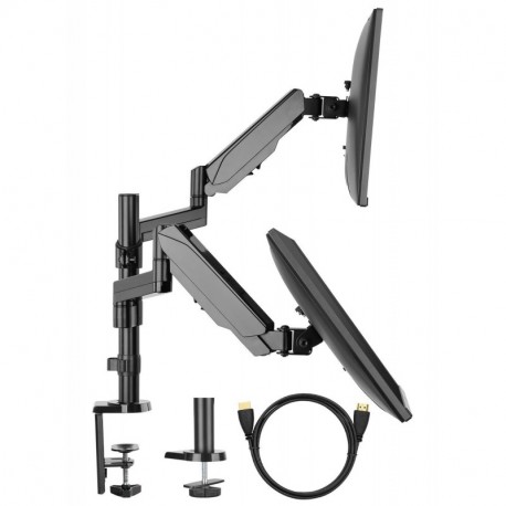 HUANUO Soporte de Monitor Dual con Doble Brazo para Ordenador de Pantalla de 17 a 32 Pulgadas - con Abrazadera C/Base de aran