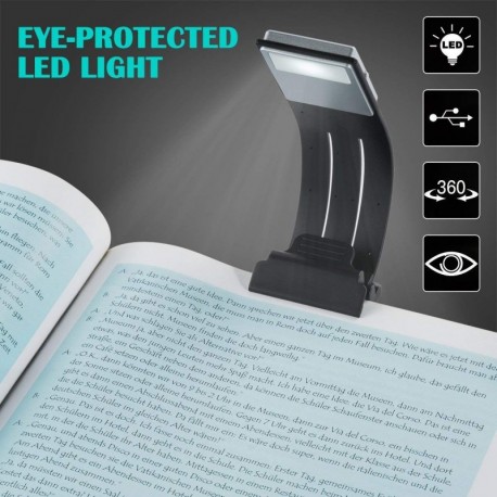 Lámpara de Lectura, Luces de lectura, Semoon LED Lectura Luz Clip Pinza con Carga USB Batería Recargable Con 4 Niveles de bri