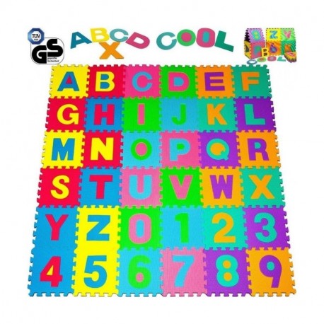 TrAdE shop Traesio- Alfombra Puzzle para niños Juego de 36 Piezas Juego Alfombrilla Letras números Goma EVA