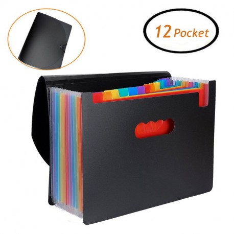 Amaza Carpeta de Acordeón, A4 organizador de Archivos Ampliable, Portátil 12 Bolsillos Carpeta de Archivos Negro 