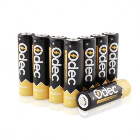 ODEC AA Recargables batería 2450 mAh, 1,2 V Ni-MH Celdas LR6/Mignon/HR6, Paquete de 8, 1200 Ciclo de Carga