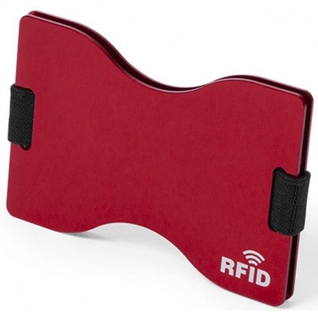 Tarjetero RFID Metálico de Aluminio B2action. Resistente y Cómodo. Bloqueo 100% de RFID para Varias Tarjetas. Color Rojo.