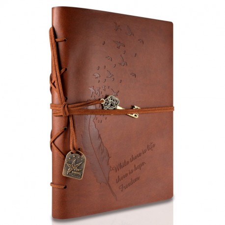 Foonii Cubierta de cuero de la vendimia retro Notebook llave mágica Cadena 160 en blanco Jotter Diary, 15 × 21 cm, A5 Brown 