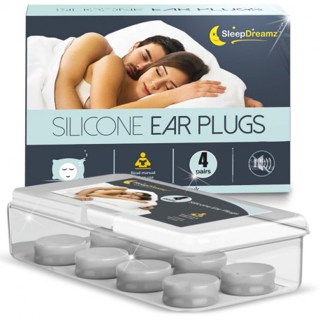 Tapones para los oídos de silicona SleepDreamz 4 pares - ¡BLOQUEE YA EL RUIDO NO DESEADO! - Tapones para los oídos diseñado