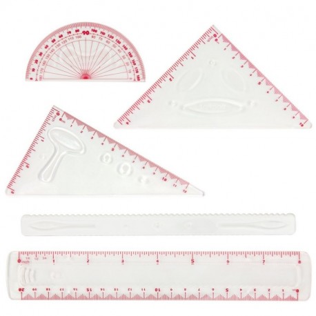 Larkpad - Juego de reglas de plástico blandas, 20 cm, 180 grados, 2 triángulos y 1 onda, 5 en 1, reglas flexibles, pulgadas y