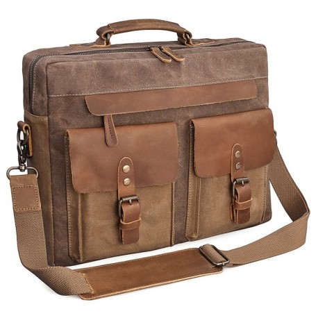 NEWHEY Bolso Bandolera Hombre 15.6 Bolsa Mensajero Resistentes Maletin Portatil Ordenador Lona Trabajo Vintage Marrón