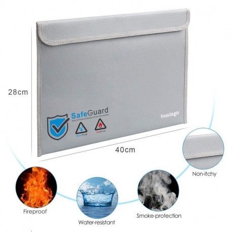 Vemingo Bolsa Ignífuga, Sobres Ignífugos, Bolsas de Seguridad Antifuego, 40 x 30 cm Bolsas Ignífugas e Impermeables para Guar