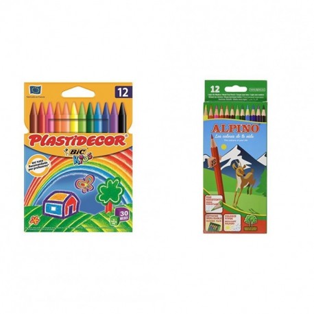 BIC Kids Plastidecor - Pack de 12 ceras para colorear + Alpino 654 - Lápices de colores