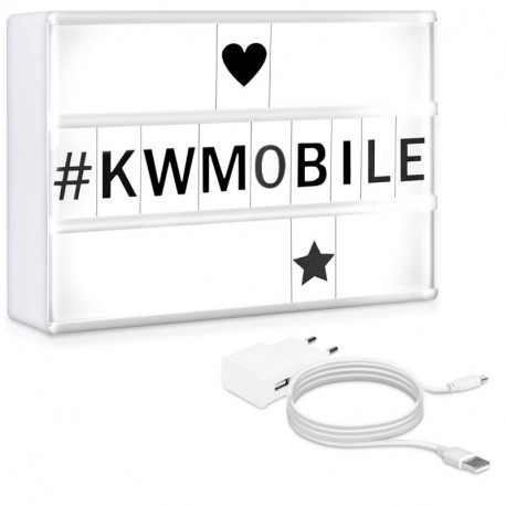 kwmobile Caja de luz LED A5 - Lightbox con cargador USB - Light box con luces de 7 colores y 126 letras negras - Cartel cinem