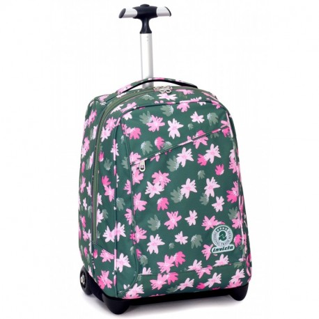 Trolley Invicta , Painted Daises , Rosa , 35 Lt , 2in1 Mochila con Ruedas , Escuela y Viaje