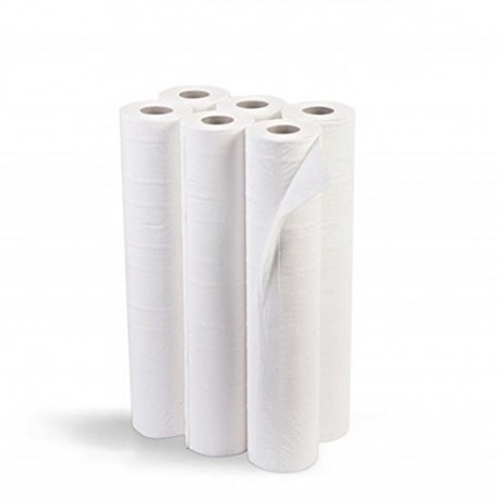 Rollo de Papel camilla SATINADO, color BLANCO. Caja con 6 rollos. Medidas: 059 x 75 metros, sin precorte, 15 Kg.