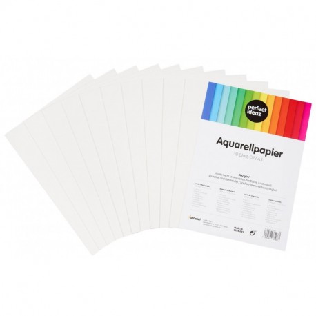 perfect ideaz 30 hojas papel para acuarela DIN A5, 300 g, blanco, papel para pinturas de acuarelas con estructura ligera y ma