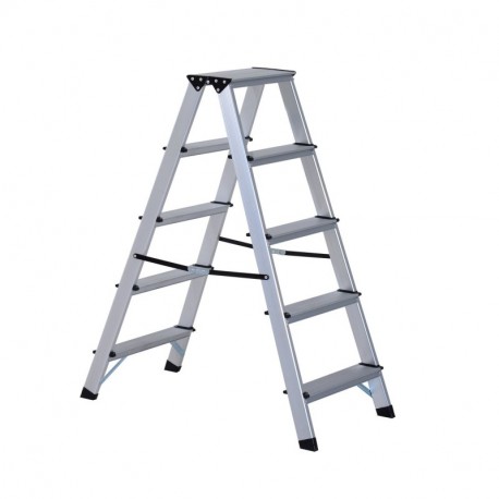 HOMCOM Escalera de Tijera Aluminio Plegable Escalera Doméstica de Mano Ambos Lados 5 Peldaños Carga 150kg