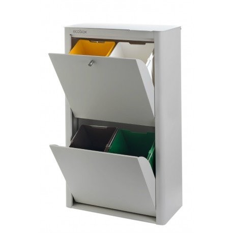 DON HIERRO - Cubo de basura para reciclar en acero lacado color gris, CUBEK, 4 compartimentos de 20l.