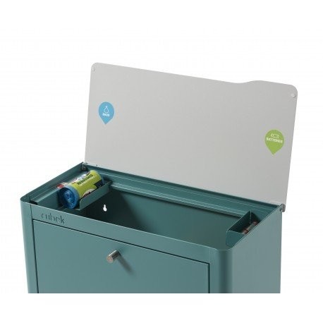 DON HIERRO - Cubo de basura para reciclar en acero lacado color turquesa, CUBEK, 4 compartimentos de 20l.