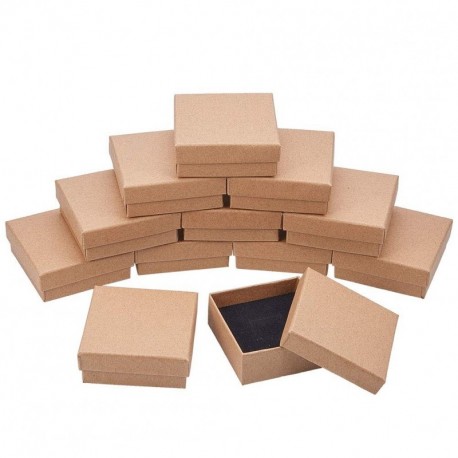 BENECREAT 16 Pack Cajas de Cartón para Joyeria, Elegante Caja de Regalo Rectángulo y Tamaño, 7 x 7 x 2.7cm Marrón