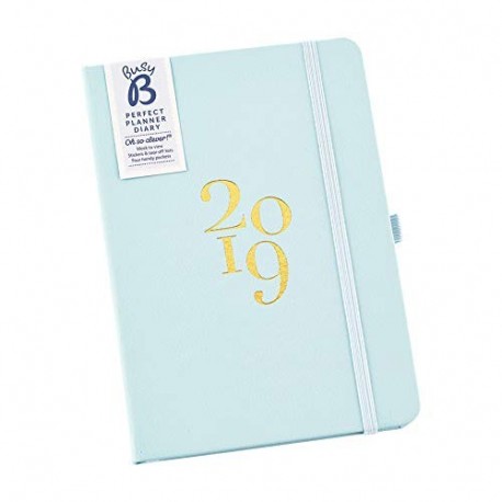 Busy B - Agenda planificador 2019 con bolsillos, pegatinas y un mini bloc de notas, color azul