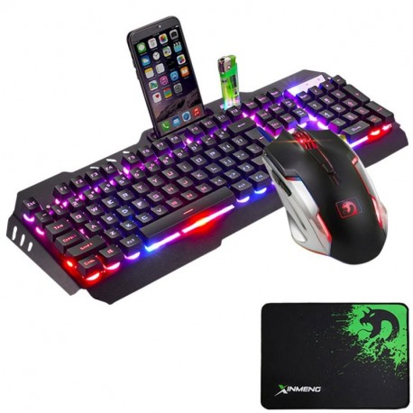 LexonElec® Packs de teclado y ratón Con cable RGB LED retroiluminado 104 teclas ergonómicas USB Multimedia Gamer Teclado Meta