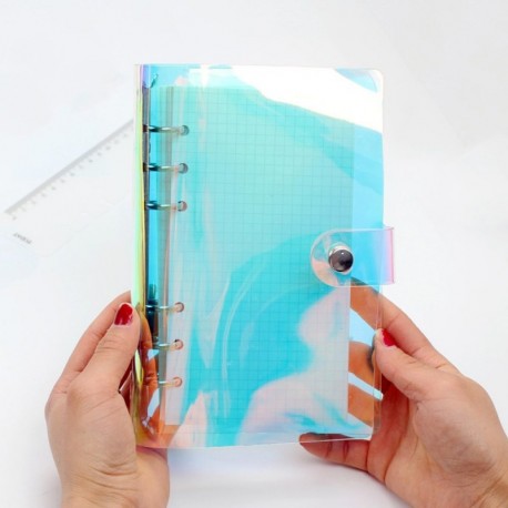 Funda protectora para cuaderno de 6 anillas de PVC transparente con diseño de arcoíris papel interior no incluido A5