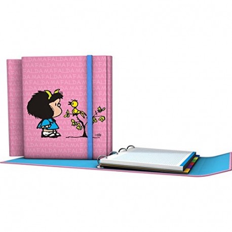 Grafoplás 88211949－Carpeta de anillas troqueladas A4, Diseño Mafalda Pajarito, con cierre de goma con solapa, 4 separadores e