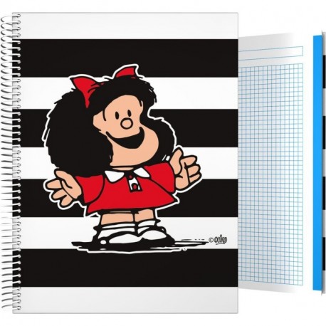 Grafoplás 16501948－Cuaderno Tapa Dura A4, Diseño Mafalda Rayas, 140 hojas cuadriculadas