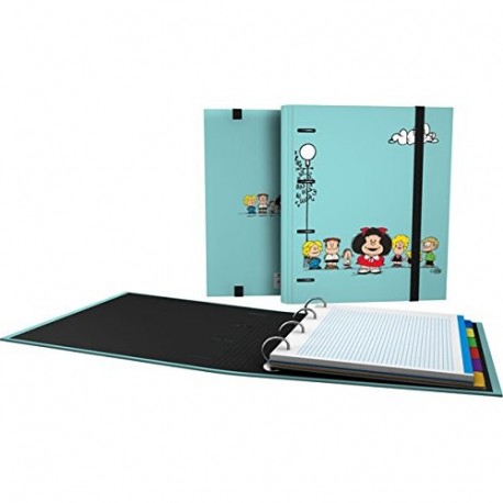 Grafoplás 88101947－Carpeta de anillas troqueladas A4, Diseño Mafalda Amigos, con sobre transparente, 4 separadores extra grue