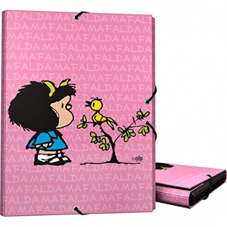 Grafoplás 82401949－Carpeta 3 solapas tamaño folio y cierre con goma elástica, Diseño Mafalda Pajarito