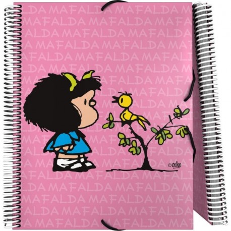 Grafoplás 39822149－Carpeta de fundas A4 con espiral, Diseño Mafalda Pajarito, 30 fundas transparentes y cierre de goma