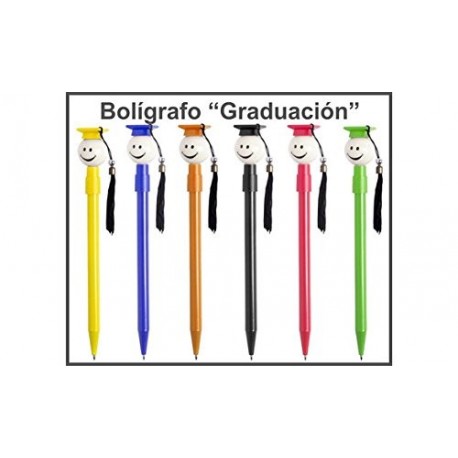 Lote de 50 Divertidos Bolígrafos para los graduados en variada gama de vivos colores con Pom pom de tela