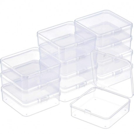 SATINIOR 12 Piezas de Caja Contenedor de Plástico Transparente de Rectángulo Pequeño con Tapa con Bisagra Caja de Almacenamie