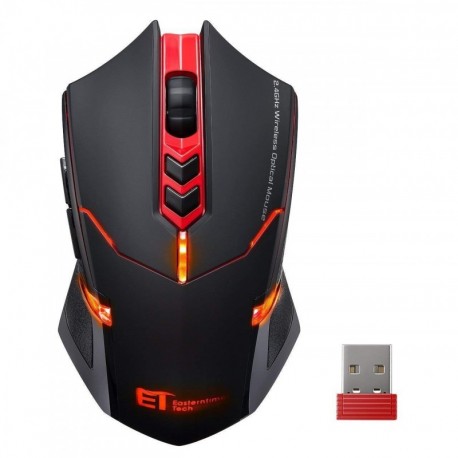 VICTSING Ratón Gaming Inalámbrico 2.4G USB Clic Silencioso 【Versión Actualizada】, 2400 dpi 5 Niveles con 7 Botones y Retroilu