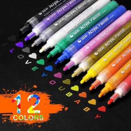 Rotuladores Permanentes de pintura acrílica, Zoonnis 12 colores Pluma de Pintura para uso de superficie multi,cerámica,roca,m