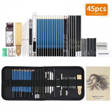 EBES Dibujo 45PCS Lápices de Dibujo del Artista y Bosquejo Material de dibujo Set Lápices Profesional Carbón Grafito Sticks p