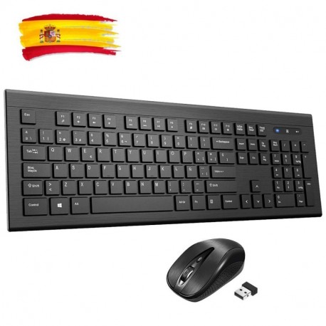 TOPELEK Pack de Ultra-Delgado Teclado y Ratón Inalámbrico Silencioso y Portatil 2.4 GHz,USB, inalámbrico, Windows, QWERTY Esp